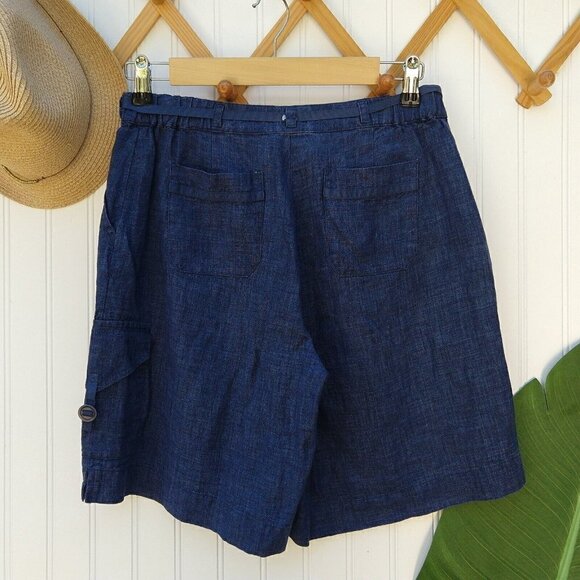 J.Jill Blue 100% Linen Cargo Shorts Size 6P Casual Mid Rise Pockets Women's - Picture 7 of 7
